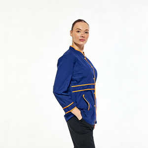 Veste de chef bleue en polycoton durable avec col montant, uniforme de chef respirant <span class=keywords><strong>pour</strong></span> le service alimentaire - Product Image 2