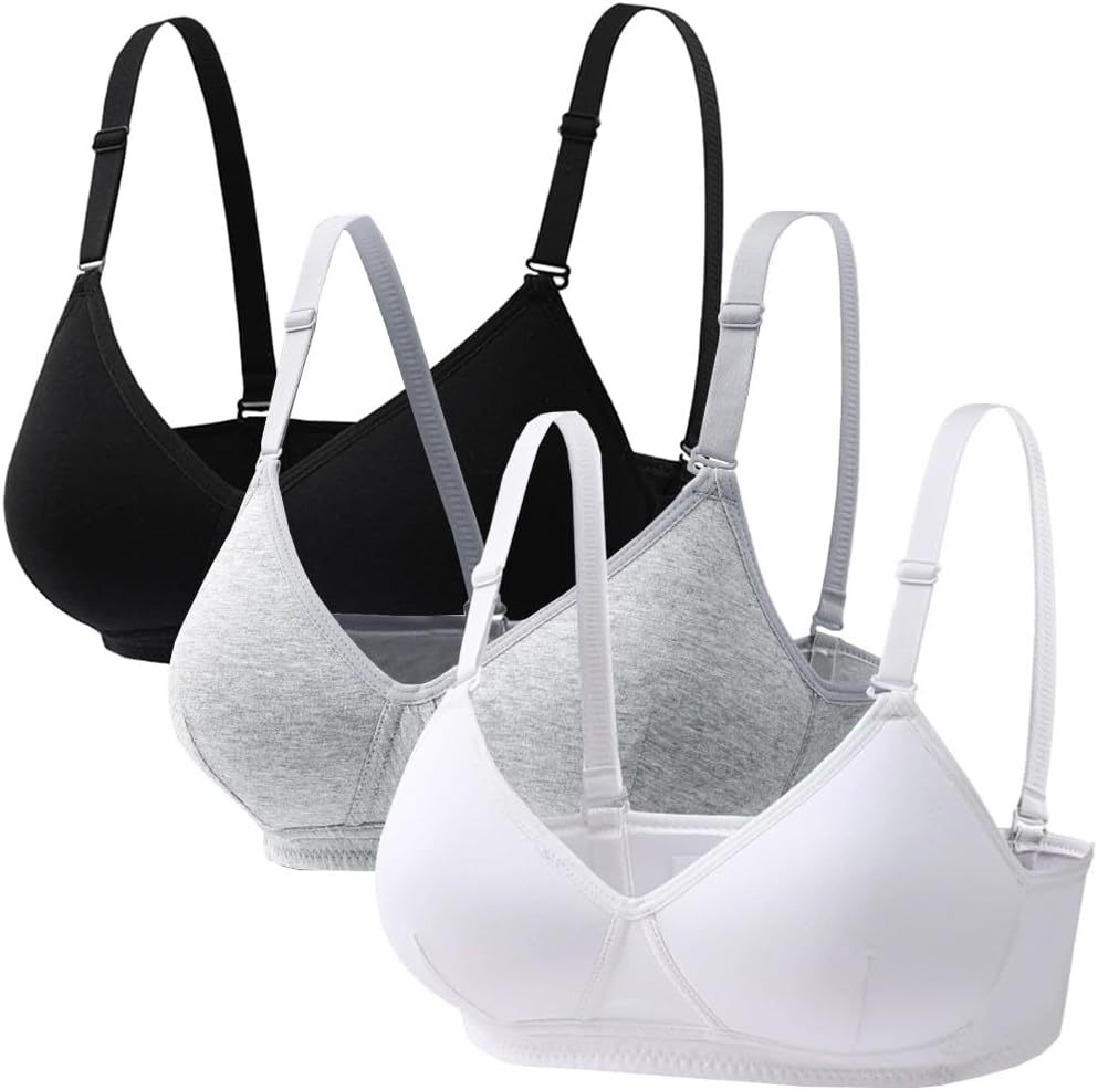 Young Girls 3-piece Cotton Sports Bra Set Breathable Light Support Crisscross Straps 12-18 Years Wireless Underwear