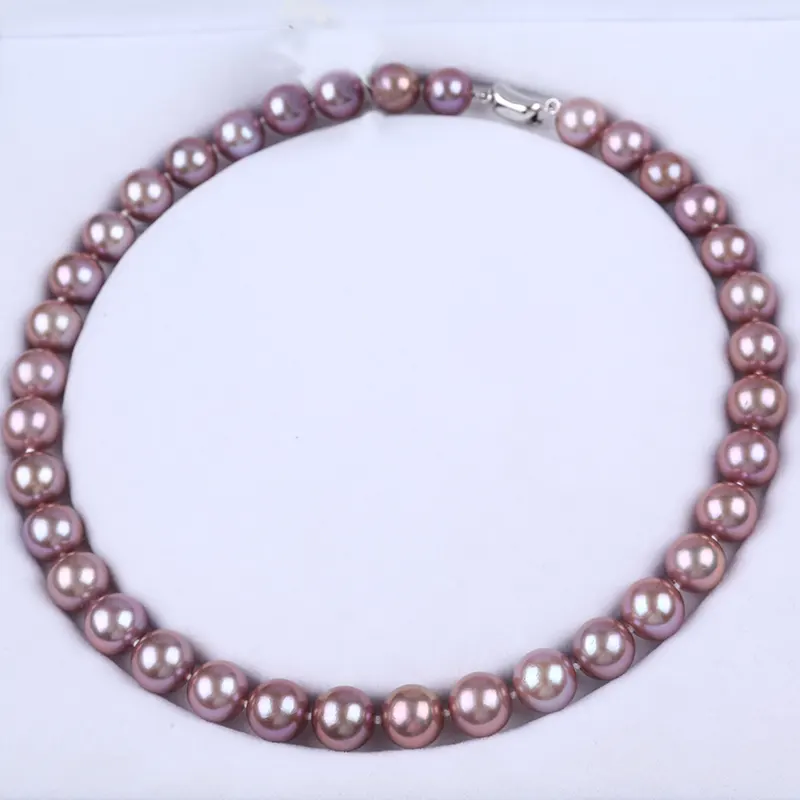 Mode Lila 10-13mm Edison Runde Form Süßwasser Perle S925 Silber Halskette