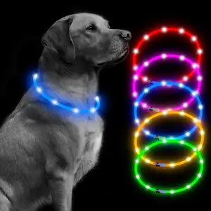 Usb Oplaadbare Siliconen Led Kleurrijke Pet Kraag Kleine En Middelgrote Grote Hondenhalsband