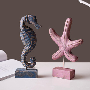 Mediterranean Style Wood Seahorse Starfish Shell <b>Table</b> Decorations For Living Room Bedroom - Product Image 2