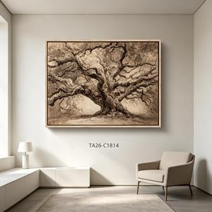 Set di 2 Stampe su Tela con Schizzi di Alberi di Quercia Vintage in Tonalità Seppia, Decorazione Rustica per Casa di Campagna, Quadri Incorniciati - Product Image 4