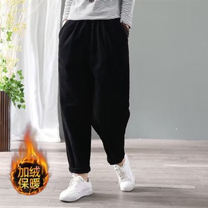 Women's Loose Harem <b>Pants</b> Corduroy Fleece <b>Lined</b> Warm Plus Size Casual Mid Waist Thick Outerwear Autumn Winter Long <b>Pants</b> - Product Image 3