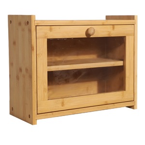 กล่องเก็บขนมปังไม้ไผ่สองชั้นพร้อมประตูกระจกสำหรับวางบนเคาน์เตอร์ครัว - Product Image 3