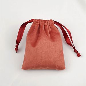 Sac à cordon en velours épais orange-rouge, pochette cadeau en flanelle douce pour bijoux, cosmétiques, cadeaux de mariage, taille/logo personnalisés - Product Image 6