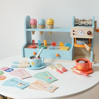 Juego de Juguetes de Madera para Heladería y Cafetería, Accesorios de Juego de Imitación, Juego de Roles Educativo, Regalo para Niños y Niñas