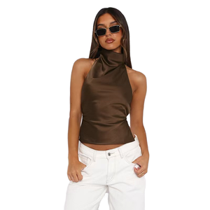 Spring 2026 New Personalized Women's Halter Collar Vintage Short Woven Backless Vest Street Style Sexy All Match Satin <b>Tops</b> - Product Image 1