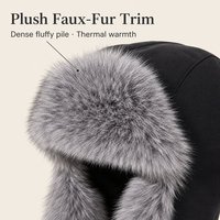 Chapeau de trappeur en fausse fourrure noir et gris avec logo personnalisé, pompons suspendus, cache-oreilles d'hiver, casquette aviateur Ushanka, casquette bomber