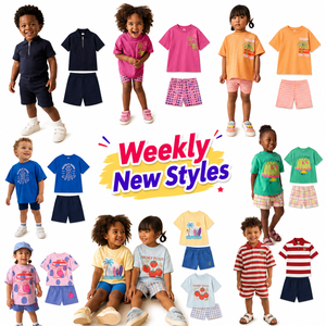 Cotton Children Dress <b>Pink</b> Red Yellow Checkered Polka Dot <b>Bear</b> Pattern Toddler Outfit Set Summer Apparel - Product Image 2