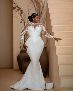 Vestidos de Novia Africanos de Lujo para Chicas Negras, Estilo Sirena, Manga Larga, con Cuentas, Aso Ebi, Vestidos de Novia Personalizados - Product Image 2