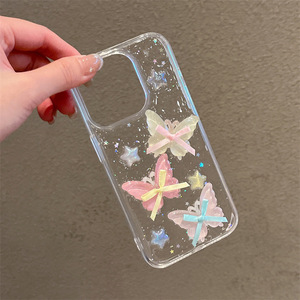 Coque arrière transparente 3D en époxy avec nœud papillon et paillettes brillantes pour <span class=keywords><strong>iPhone</strong></span> <span class=keywords><strong>Pro</strong></span> Max 15 TKA - Product Image 3