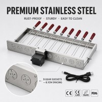 Support de grillades rotatif à 360 degrés avec 9 fourchettes en U, manche en bois, alimentation USB, pour barbecue extérieur