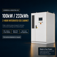 Système de stockage d'énergie commercial et industriel de 100 kW 233 kWh avec PCS et batterie intégrés dans un seul coffret, autonomie de 2 heures