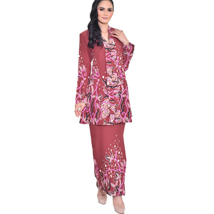 Nouvelle mode Baju Kurung <span class=keywords><strong>Pront</strong></span> à fleurs à manches longues Baju Kebaya Robe musulmane Vêtement islamique - Product Image 1