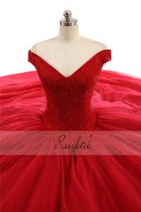 Ruolai Lwr0033 Luxe Prinses V-Hals Baljurk Gala Jurk Glitter Tule Koninklijke Rode Kralen Quinceanera Jurk - Product Image 5