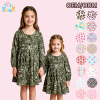 Robe à manches longues pour petites filles, imprimé floral vert, boutonnée sur le devant, jupe à volants avec poches, pour un usage quotidien en extérieur, OEM