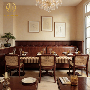 Ensemble de meubles <span class=keywords><strong>vintage</strong></span> en bois et rotin pour <span class=keywords><strong>bistrot</strong></span> américain, café, restaurant, table et chaises, <span class=keywords><strong>banquette</strong></span>, sièges de comptoir - Product Image 3