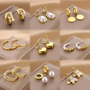 Hifive Bông Tai Vòng Zircon Hình Bướm Trái Tim Thời Trang Bằng Thép Không Gỉ Màu Vàng Không Xỉn Sang Trọng Khuyên Tai Hình Học Ngọc Trai Cho Nữ