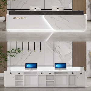 CR142 Contemporary Curved Reception Desk Integrated LED Light Glossy White Finish <b>Bar</b> <b>Table</b> for Medical Aesthetic Clinic Office - Product Image 2