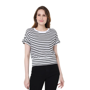 Offre Spéciale Femmes Formelle O Cou À Manches Courtes Rayé Doux T-Shirt Conception Personnalisée Nouvelle Collection Respirant Écologique - Product Image 1