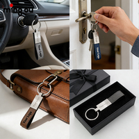 Porte-clés en cuir personnalisé avec plaque métallique argentée, gravure laser, message personnalisé pour salon professionnel, porte-clés en cuir et métal argenté
