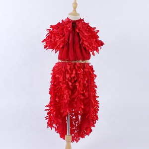 Rojo sin mangas vestidos de las niñas niño salón Latina Fring sólido color desgaste de la danza para niñas - Product Image 2