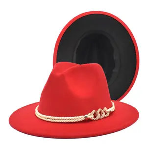 고품질 빨간 바닥 두 톤 색상 뻣뻣한 넓은 챙 여성 남성 패션 드레스 페도라 모자 도매