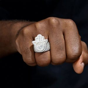 Iced Hamsa Hand <b>Ring</b> <b>Men</b> 18k Lab Grown Diamond Hip Hop Jewelry Shiny Luxury Large Statement Band Fashion - Product Image 3