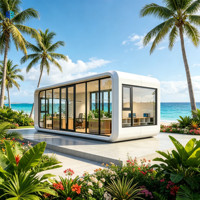 Module de bureau préfabriqué en acier modulaire avec vue panoramique en verre, design moderne pour villa, appartement, usage commercial extérieur