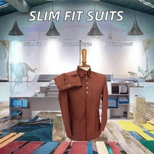 Traje Casual de Verano para Hombre, Transpirable, de Lino/Algodón, Cuello Solapa, Cierre de Cremallera, Corte Slim Fit, Color Amarillo - Product Image 2
