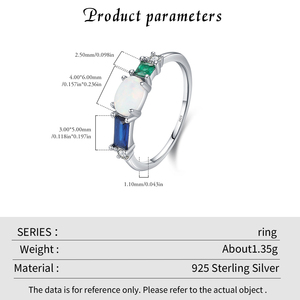 Three Stone Opal <b>Ring</b> 925 Sterling <b>Silver</b> Prong Setting <b>Emerald</b> Sapphire Diamond Women's Classic Engagement <b>Ring</b> - Product Image 2