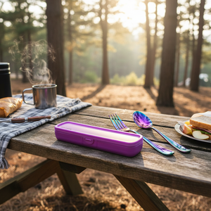 Set di posate portatili in acciaio inossidabile da 4 pezzi con custodia rinforzata e chiusura a fibbia, utensili da viaggio per bento box e stoviglie da campeggio - Product Image 3