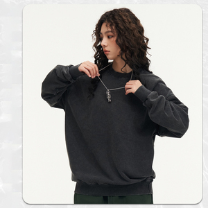 H5477 Sudaderas Unisex Personalizadas al por Mayor, 430 g/m², 100% Algodón, Lavadas con Ácido, Cuello Redondo, Talla Grande - Product Image 5