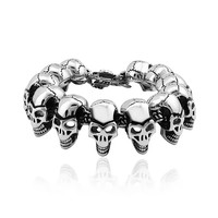 Bracelet en acier inoxydable pour homme, style punk, hip-hop, motard, avec chaîne et maillons géométriques, motif crâne intégral, cadeau