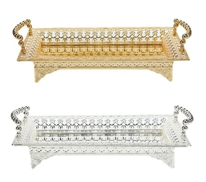 Khay đựng bánh ngọt hình chữ nhật bằng kim loại sang trọng, trang trí tinh tế cho tiệc cưới, khay đựng hoa quả khô cao cấp mạ vàng với tay cầm vàng - Product Image 6