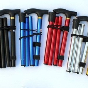 Bâtons de randonnée télescopiques pliables en alliage d'aluminium réglables, bâtons de marche, équipement de randonnée en plein air avec embout en caoutchouc bleu - Product Image 4