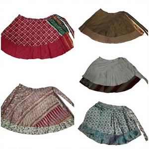 กระโปรงผ้าไหมพิมพ์ลายศิลปะสำหรับฤดูร้อน ขายดี ความยาวระดับเข่า แบบพันรอบตัว คละสี ขายส่งจากอินเดีย - Product Image 1