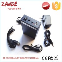 Batterie Li-ion noire 3 en 1 YSD-998 12V 6500mAh 9V 8500mAh 5V 15000mAh pour caméra de vidéosurveillance