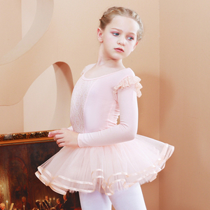Body da Balletto per Ragazze a Maniche Lunghe, Abito da <span class=keywords><strong>Danza</strong></span> con Gonna, Completo per Bambine/Ragazze Piccole/Grandi, in Pizzo e Spandex - Product Image 1