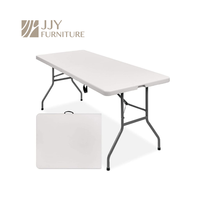 Table pliante professionnelle JJY-ZDZ-E003 blanche, 6 pieds, en plastique HDPE rectangulaire, portable, pour événements de jardin, camping, avec pieds en acier