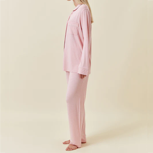 Women's Cozy Knit Pajamas Set Long Sleeve Lapel Button-Down Top Full Length Pants Loungewear Turn-down Collar Soft <strong>Pyjama</strong> - Product Image 2