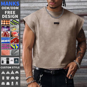 High Quality OEM Vintage Streetwear Boxy Fit Oversized Custom 3D Embossed Brand Design logo Round Neck Sleeveless <strong>Men's</strong> <strong>Tanktop</strong> - Product Image 3
