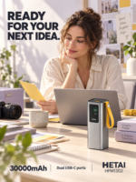 Batterie externe portable Li-Polymère haute capacité 30000mAh, charge rapide 165W, double sortie USB-C 2-en-1, écran TFT, lampe torche LED