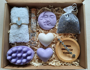 Juego de Spa hecho a mano de lavanda, productos de autocuidado, 2023, jabón en forma de corazón de etiqueta privada, juegos de Spa - Product Image 1