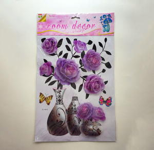 नए आत्म-चिपकने वाला 3D गुलाब का फूल स्टीकर स्टीरियो रेफ्रिजरेटर घर पृष्ठभूमि सजावट के लिए सिमुलेशन फूलदान दीवार स्टीकर decal - Product Image 4