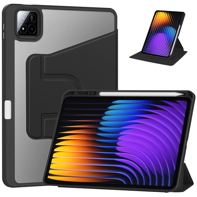 360 Degree Rotating Stand Tablet Clear Back Protective Smart Cover Case for Xiaomi Pad 7 & 7 Pro 11.2 Inch 2024 With Pen Holder