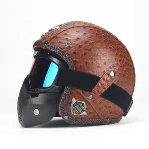 Helm Sepeda Motor Klasik dengan Visor Kepribadian Helm Sepeda Motor Harle Retro Helm Kulit Kadal