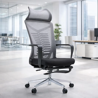 Chaise pivotante ergonomique en maille à dossier haut avec appui-tête réglable, support lombaire et repose-pieds rétractable pour bureau de direction ou poste de travail à domicile