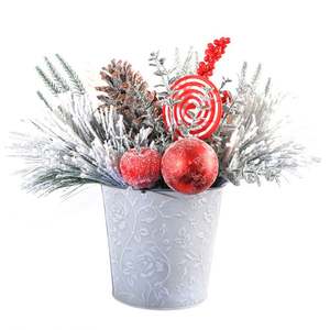 35Cm Arbre Fer Pot Pe Norfolk Flocage Blanc Décorations De Noël Pommes De Pin Artificielles Feuille De Cyprès - Product Image 1