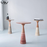 Salon moderne de luxe, table d'appoint en marbre pour canapé, meuble de table d'angle rond pour chambre d'hôtel